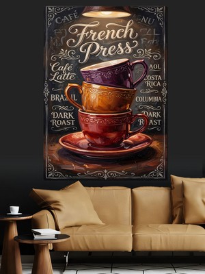 Tablomega Üst Üste Dizili Kahve Fincanları Dekoratif Kanvas - Mdf Ahşap Tablo