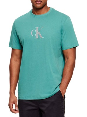 Calvin Klein Erkek Kısa Kol Bisiklet Yaka Ck Yazı Detay Reqular Fit Yeşil T-Shirt LV04RF853G-VFL