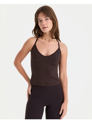 Ayma Active Kahverengi Kadın EcoVero™Viskoz Göğüs Kuplu Çapraz Sırt Askılı Atlet