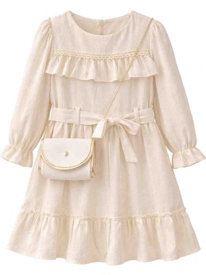Gvn Kids Kız Çocuk Bej Gömlek Yaka Elbise & Çanta Detaylı – Zarif ve Rahat