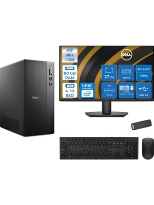 Dell Tower ECT1250 Intel Core I5 14400 80GB Ddr5 4tb SSD UHD Graphics 730 27" Mon WIN11PRO Kurumsal Masaüstü Bilgisayar ECT125014M27P24 + Zettausb