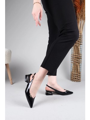 Birikon Cazin Alçak Topuklu Sivri Burun Ayakkabı Siyah