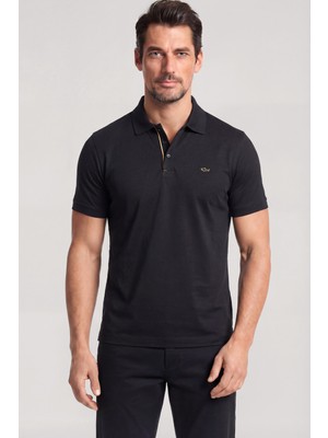 Paul & Shark Erkek Düğme Kapama Kısa Kol %100 Pamuk Siyah-Altın Polo Yaka T-Shirt 26411224A-11G