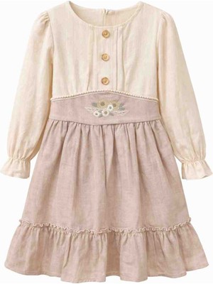 Gvn Kids Kız Çocuk Ekru-Bej Nakışlı Elbise – Zarif ve Doğal Şıklık