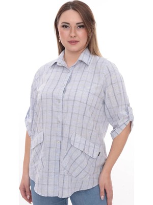 Lady Majestic Rahat Kalıp Büyük Beden Cotton Cepli Gömlek