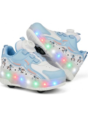 Rocky LED Işıklı Bebe Mavisi Patenli Çocuk Ayakkabı – Ortopedik Taban, Çift Kullanım (Spor & Paten)