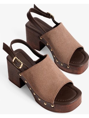 Mubiano Kadın Süet Platform Topuklu Sandalet Mara Vizon