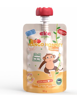 Elite Naturel Mango Monkey Organik Karışık Meyve Püresi 110 G