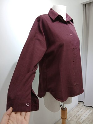 Gizelia Kadın Mürdüm Oversize Keten Görünümlü Uzun Kol Gömlek