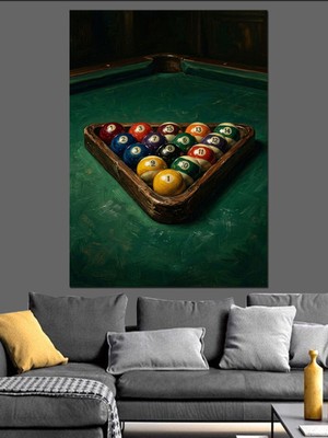 Tablomega Bilardo Masasında Renkli Toplar Dizilimi Dekoratif Kanvas - Mdf Ahşap Tablo