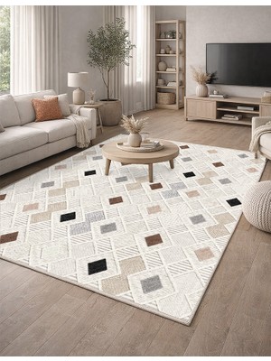 Lioara Home Geometri Desen Dijital Baskılı Halı – Modern, Kaymaz Taban, Leke Tutmaz, Salon & Oturma Odası Için