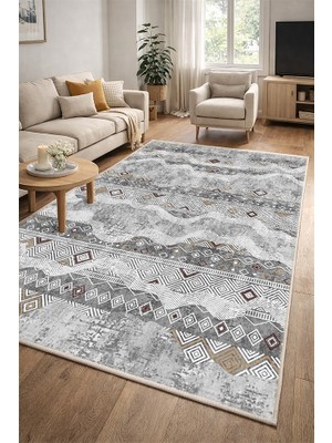 Lioara Home Geometri Desen Dijital Baskılı Halı – Modern, Kaymaz Taban, Leke Tutmaz, Salon & Oturma Odası Için