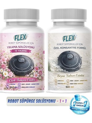 Flex Robot Süpürge Yüzey Temizleme Solüsyonu 500 ml X2 Ad | Moplu Robotlar ile Uyumlu | Düşük Köpük | Beyaz Sabun ve Çiçek Bahçesi