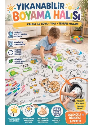 Hak-İş Oyuncak Su Geçirmez Yıkanabilir Boyama Halısı 100X140CM Tekrar Kullanılabilir Eğitici Çocuk Boyama Matı Oyun Örtüsü