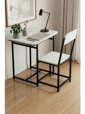 Gold Falez Çalışma Masası Sandalye Set Dayanıklı Tasarım Ev Ofis Laptop Masası Çok Amaçlı 9810 Beyaz