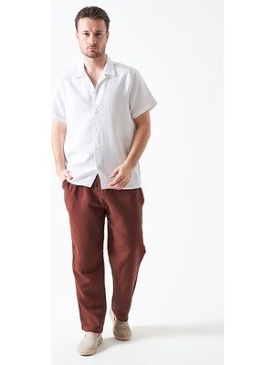 Tena Erkek Kahve Bel Bağlamalı Baggy Müslin Pantolon