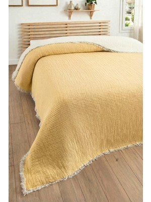 Sevim Tek Kişilik Müslin Yatak Örtüsü - 5 Katlı, Dolgulu, %100 Pamuk Müslin Yorgan - 160X220 Cm-Sarı