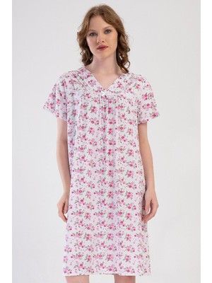 Vienetta Kadın V Yaka Kısa Kol Gül Kurusu Gecelik C1T8N7161