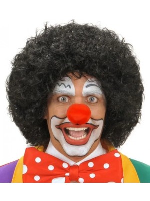 MiraLive Siyah Kıvırcık Afro Peruk ve Kırmızı Sünger Burun Seti