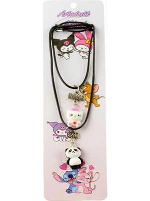 Pileli Store Panda Kedi Arkadaşlık Kolyeleri (Çift Kolye)