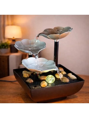 Asil Sepet Asiltech Gümüş Çiçek Tasarımlı LED Işıklı Su Şelalesi