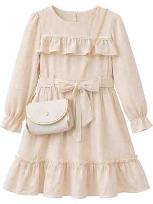 Gvn Kids Kız Çocuk Ekru Fırfırlı Elbise & Çanta Detaylı – Zarif Kombin