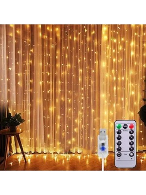 Pileli Store Peri Perde LED 3*3m 300 LED Gün Işığı