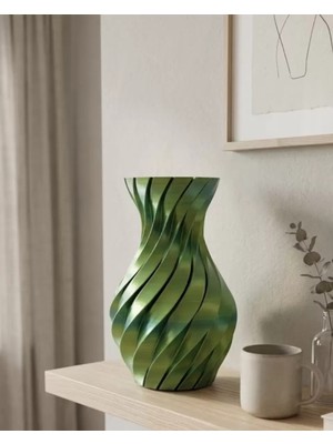 Asil Sepet Asiltech Yeşil Spiral 3D Baskı Vazo Estetik Modern Ev Ofis Dekoru