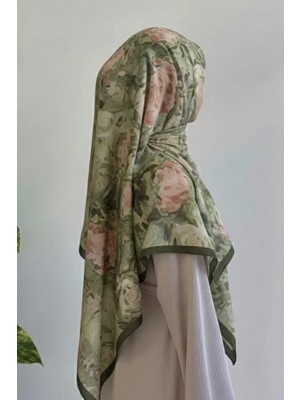 Ande Tesettür Floral Desen Pamuk Eşarp - Yeşil