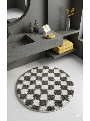 Eurobano Chess Dama Desenli 60X60 cm Küçük Banyolar Için Kaymaz Taban Yıkanabilir Banyo Paspası