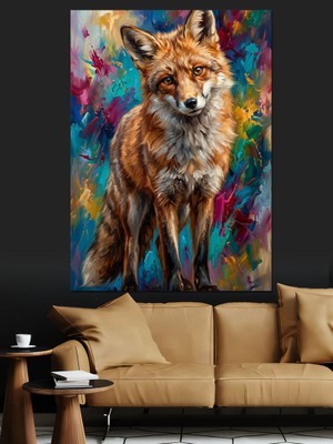 Tablomega Çok Renkli Sanatsal Tilki Portresi Dekoratif Kanvas - Mdf Ahşap Tablo