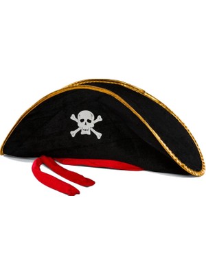 MiraLive Yetişkin Boy Kadife Jack Sparrow Denizci Kaptan Jack Korsan Şapkası 50X20 cm
