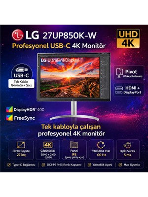 Lg  UHD 4K 27" 5ms 60Hz IPS Ekranlı Monitör USB Type-C Monitör