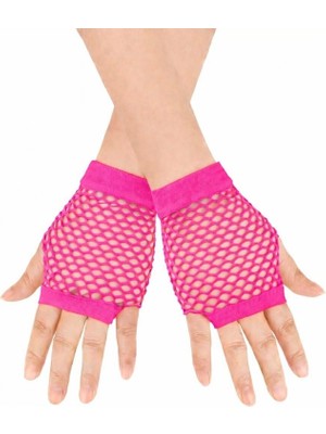 MiraLive 80’ler 90’lar Retro Neon Fuşya Şeker Pembesi File Parmaksız Kısa Eldiven 11 cm