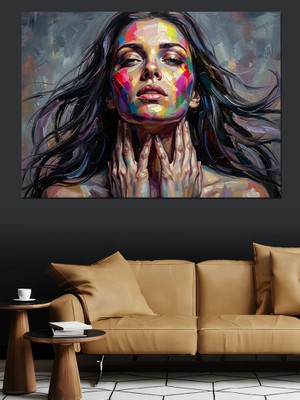Tablomega Renkli Yüz Boyalı Modern Kadın Dekoratif Kanvas - Mdf Ahşap Tablo