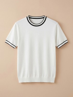 Kastrioti Modern Heritage Kol ve Yaka Çizgili Bisiklet Yaka Triko T-Shirt