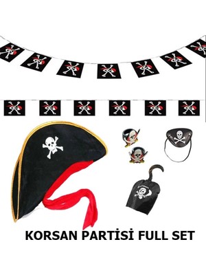 MiraLive Çocuk Korsan Şapkası + Kancası + Göz Bandı + 2 Adet Yüzük + Afiş Seti