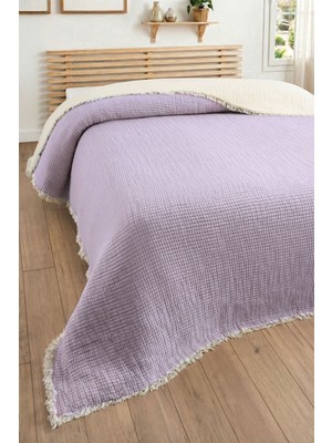 Sevim Tek Kişilik Müslin Yatak Örtüsü - 5 Katlı, Dolgulu, %100 Pamuk Müslin Yorgan - 160X220 Cm-Lila