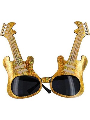 MiraLive Altın Renk Rockn Roll Gitar Şekilli Parti Gözlüğü 15X15 cm