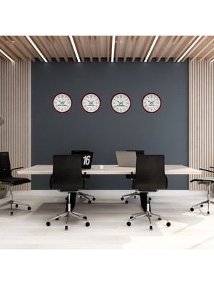 MidasTech 36 cm 4’lü Dünya Saatleri Kırmızı Roma Rakamlı