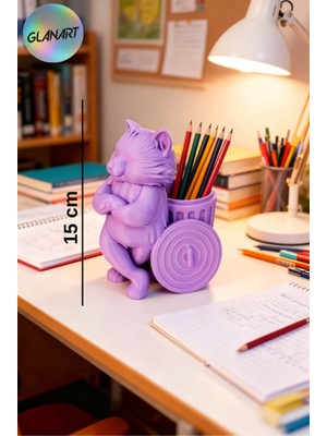 Glanart 3 Boyutlu Kedi Figürlü Masa Üstü Kalemlik (3d Filament) 1 Adet