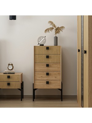 Minar Maren Yüksek Şifonyer 5ç Metal Ayaklı-Sepet-G.yunus