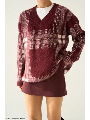 Qu Style V Yaka Bordo Kazak