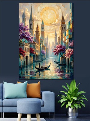 Tablomega Gün Batımında Kanalda Ilerleyen Sandal Dekoratif Kanvas - Mdf Ahşap Tablo