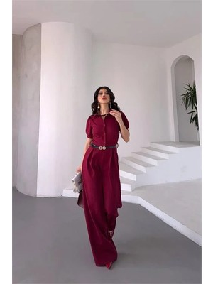 Dip Moda Gömlek Yaka Kemerli Geniş Paça Tulum DPK4197