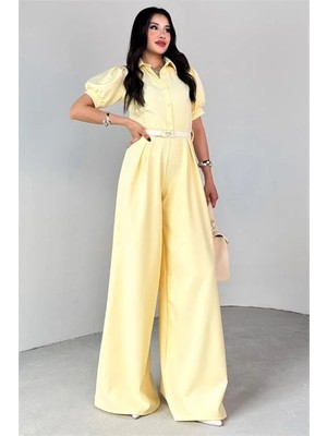 Dip Moda Dipmoda Kadın Gömlek Yaka Kemerli Geniş Paça Tulum DPK4197