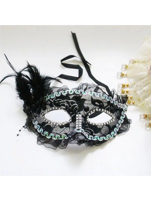 MiraLive Inci Işlemeli Taşlı Dantelli Parti Maskesi