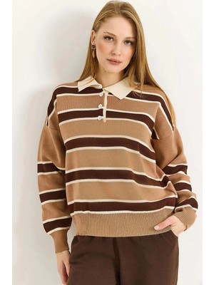 Polo Yaka Kahve Beyaz Açık Kahve