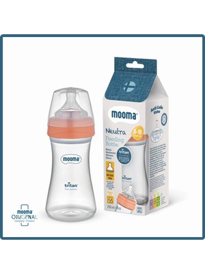 MOOMA Neutra Antikolik Tritan Biberon 250 ml 6-18 Ay (Orta Akış) - Mercan Pembe