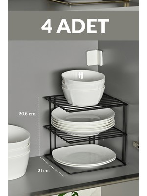 Edora Home 4'lü Mat Siyah 3 Katlı Dolap Içi Tabaklık Bardaklık Mutfak Düzenleyici Raf Paslanmaz Metal, Çok Al Az Öde